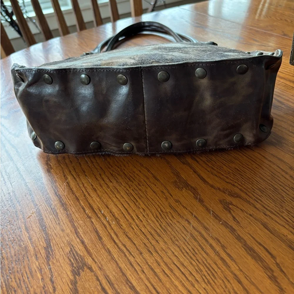 Vintage Maurizio Tauti Leather Tote Bag with Brown and Cream Haircalf Pattern - Picture 3 of 10